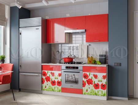 Кухонный Гарнитур Маки Красные Фотопечать МДФ 1,6 м.