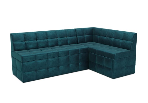 Кухонный угловой диван дельфин Атлантис вельвет сине-зеленый